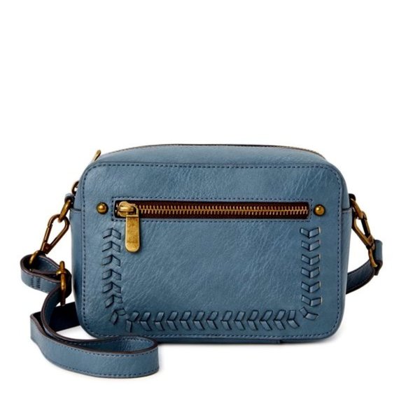 Sky Blue Camera Pouch with Antique Gold Hardware Crossbody - Picture 2 of 5